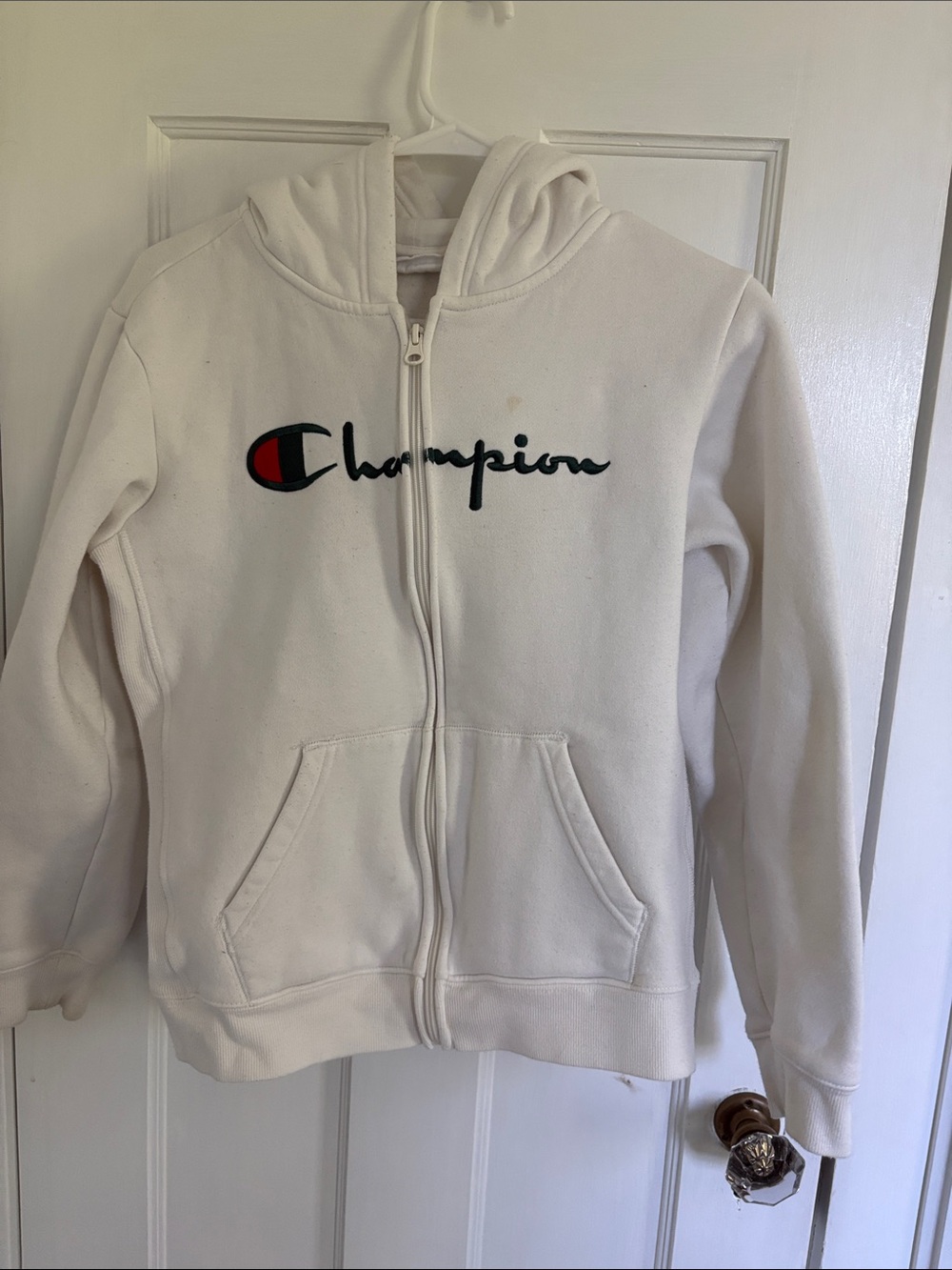 Champion Youth Cream Zip Hoodie with Signature Logo